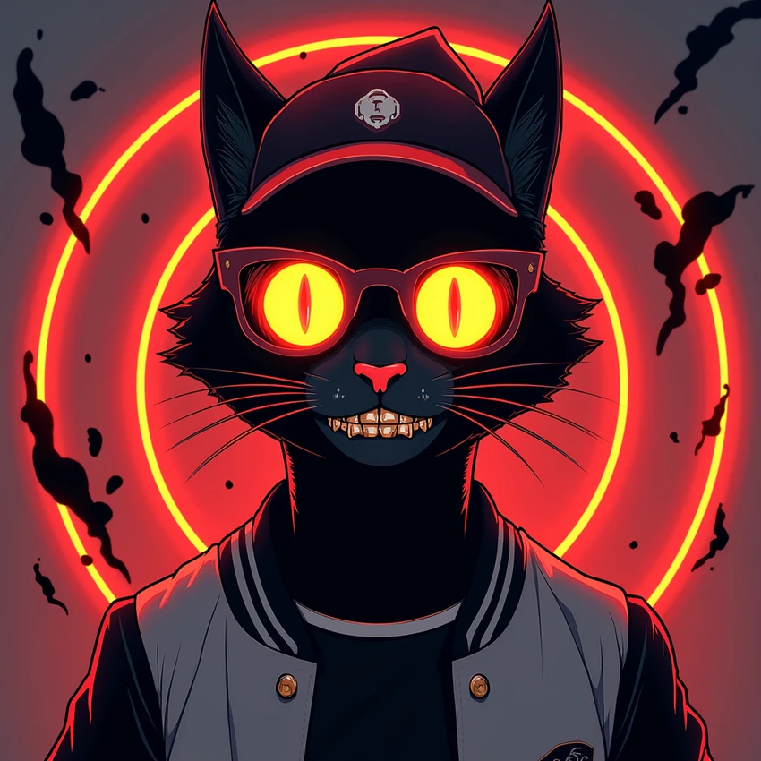 Black cat with glowing eyes