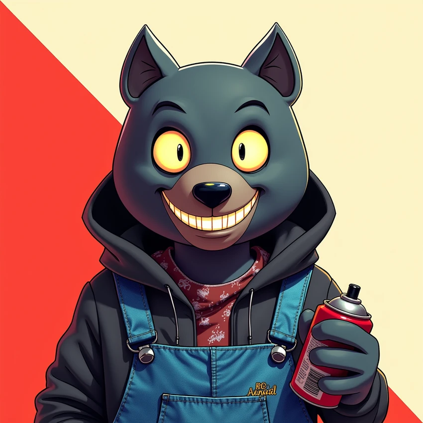 Grinning wolf with a spray can